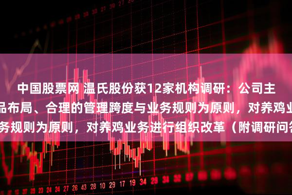 中国股票网 温氏股份获12家机构调研：公司主要以匹配市场需求与产品布局、合理的管理跨度与业务规则为原则，对养鸡业务进行组织改革（附调研问答）